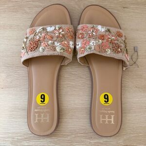 Haute Hippie Beaded Floral Flat Sandals 9